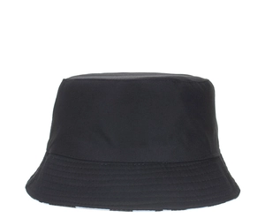 Detailed view of the parallel decorative stitching on the brim of a black canvas sun hat