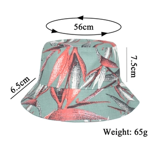 Tropical leaf print cotton sun hat for women with 56cm circumference and wide brim