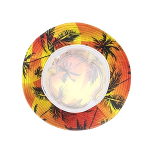 Women's UV protection sun hat with tropical coconut tree sunset print and mesh lining