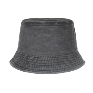 Classic dark grey washed cotton bucket hat for children with vintage distressed texture