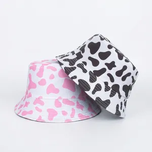 Fashion Cow Print Bucket Hat For Women Men Reversible Cotton Sun Protection Wide Brim Foldable Outdoor Summer Fisherman Hat