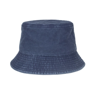 Navy blue washed cotton sun hat with wide brim and reinforced stitching for summer