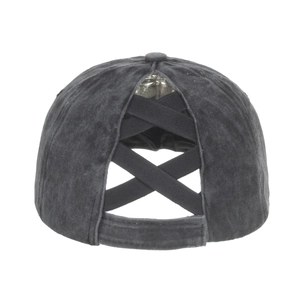 Casquette baseball grise lavée avec élastique croisé pour queue de cheval haute à l'arrière