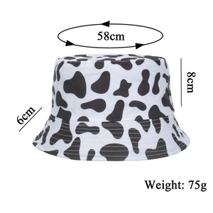 Cow print sun protection bucket hat with wide brim for UV protection, 58cm head size