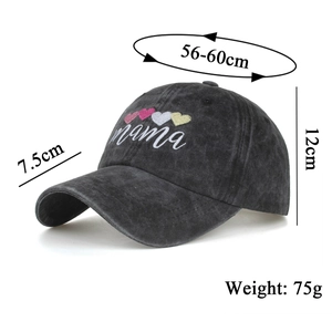 Casquette de baseball vintage gris foncé avec broderie cœur et logo mama