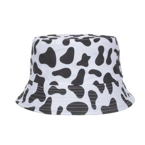 Cow print sun protection bucket hat with wide brim for summer outdoor UV protection