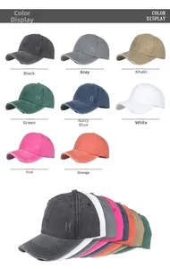 Multiple color options for distressed washed cotton ponytail baseball caps with holes