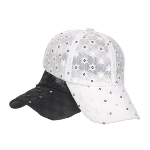Lace baseball cap set with floral embroidery and silver sequins in black and white