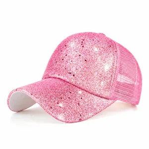 Damen Glitzer Pailletten Mesh Baseballkappe Atmungsaktiv Funkelnd Sonnenhut Verstellbare Trucker Cap Für Outdoor Mode Glanz