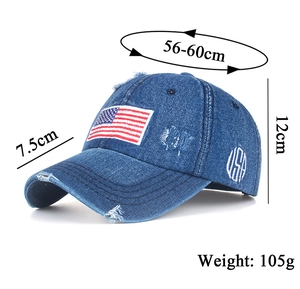 Dimensioni dettagliate del cappello baseball in denim con ricamo bandiera USA