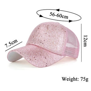 Rosa Glitzer-Baseballkappe mit atmungsaktivem Mesh und 56-60 cm verstellbarer Größe