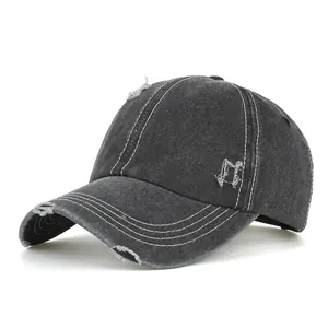 Distressed Vintage Baseball Cap Adjustable Washed Cotton Dad Hat Retro Contrast Stitching Ripped Outdoor Sports Baseball Hat