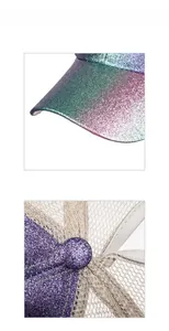 Detailed macro view of the glitter gradient texture and mesh fabric on a ponytail baseball cap