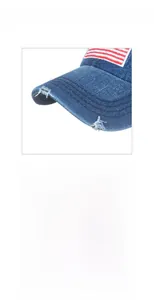 Dettagli del cappello da baseball in denim invecchiato con ricamo della bandiera americana