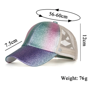 Glitter gradient baseball cap with breathable mesh and ponytail hole for women