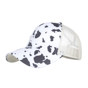 Women's cow print baseball cap with breathable mesh back and adjustable fit