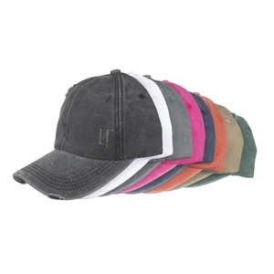 Vintage washed cotton ponytail baseball caps in eight assorted colors with distressed details