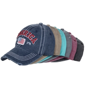 Washed vintage baseball cap set with America flag and 1776 embroidery in multiple colors