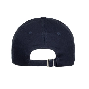 Casquette de baseball bleu marine vue de dos avec boucle réglable et œillets d'aération
