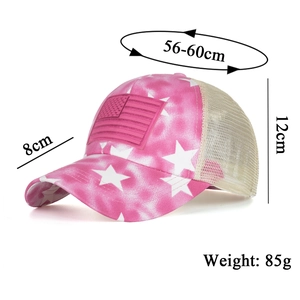 Distressed Batik Stern USA Flagge Patch Trucker Hut Netz Baseballkappe Für Damen Herren Verstellbare Criss Cross Pferdeschwanz Kappe