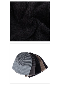 Détail de la doublure en polaire chaude et bonnets tricotés rayés en acrylique pour l'hiver