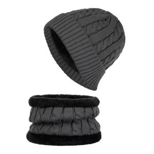 Bonnet d'Hiver Cache-Col Combiné Tricot en Torsade Doublé Polaire Chaud Bonnet Acrylique Hommes Femmes Outdoor Protection