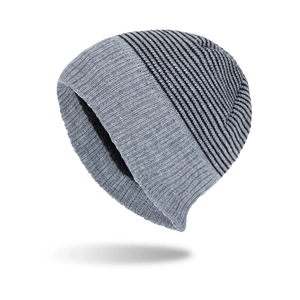 Bonnet en Tricot à Rayures Hiver Chaud Doublé de Polaire Acrylique Bonnet à Revers Pour Hommes Femmes Décontracté Extérieur