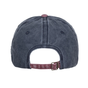 Washed cotton baseball cap with maple leaf design and adjustable metal buckle back