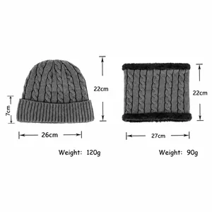Ensemble bonnet en maille torsadée grise et tour de cou avec doublure polaire