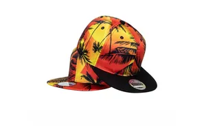 Close-up of tropical palm tree digital print on sunset gradient snapback baseball caps