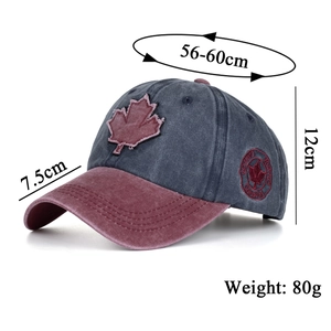 Washed cotton baseball cap with red maple leaf patch and Canada embroidery in vintage style