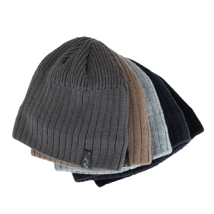 Ribbed knit beanie hats for winter in dark grey, brown, light grey, and black colors