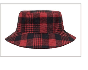 Detailed texture of red and black buffalo check plaid pattern on a warm flannel bucket hat