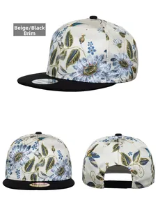 Detail view of the floral print snapback hat with adjustable back strap closure