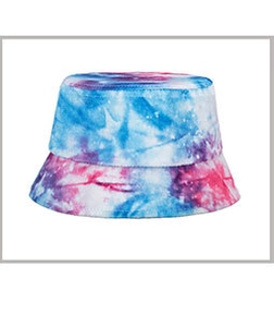 Detail shot of the tie-dye pattern on this street style dock worker cap in blue and pink