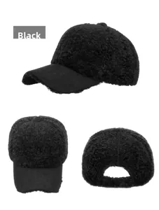 Detailed views of the black fleece baseball cap showing texture and panel construction