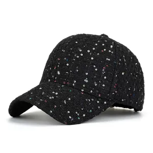 Women Sequined Tweed Baseball Cap Fashion Glitter Adjustable Sun Hat Outdoor Sparkly Elegant Casual Athletic Headwear