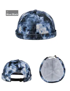 Detail of tie-dye docker hat showing the adjustable back strap and interior lining