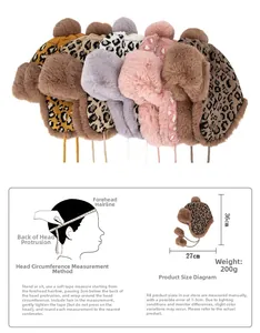 Winter leopard knit trapper hat dimensions 36cm height and 27cm width measurement