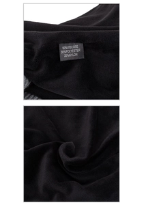 Detail showing plush black lining and fabric tag with 50% viscose 30% polyester blend