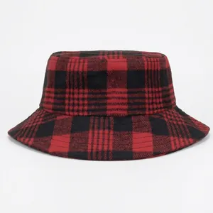Chapeau Bob Plaid Buffalo Vintage pour Femmes Hommes Chaud Épaissi en Polyester Chapeau de Pêcheur Extérieur Décontracté