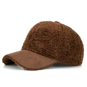 Women Winter Warm Lambswool Baseball Cap Soft Plush Solid Color Adjustable Curved Brim Outdoor Casual Fashion Fleece Hat