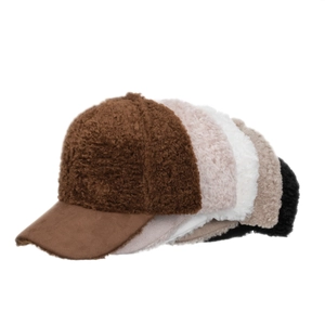 Winter faux lamb wool baseball caps in various solid colors with suede brim for women