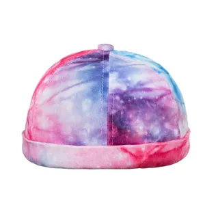 Unisex Retro Tie Dye Gold Velvet Miki Hat Unbrimmed Skull Cap Docker Hat Adjustable Warm Streetwear Beanie For Men Women