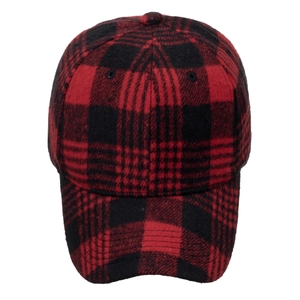 Classic red and black buffalo plaid wool baseball cap for autumn and winter outfits