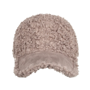 Casquette de baseball en laine d'agneau rose poudré avec visière en daim mat