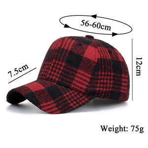 Red and black checkered baseball cap with adjustable size 56-60cm and soft fabric texture