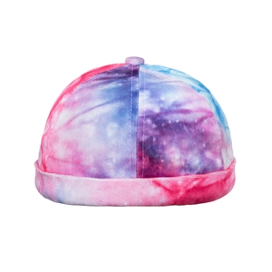 Unisex retro tie-dye miki hat with pink blue galaxy velvet texture and folded brim