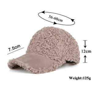 Casquette de baseball en laine d'agneau rose avec dimensions et taille du bord