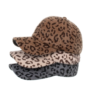 Winter Plüsch Baseballkappen mit Leopardenmuster in Braun Beige Grau aus Webpelz Stoff